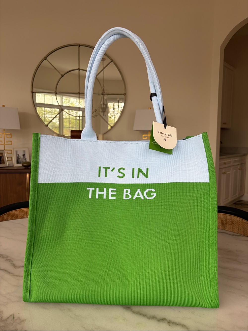kate spade for Target "It's In The Bag" Green & White Canvas Tote
